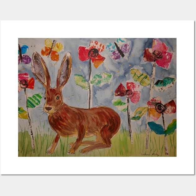 Cute Hare among Poppies, Collage Wall Art by Casimirasquirkyart